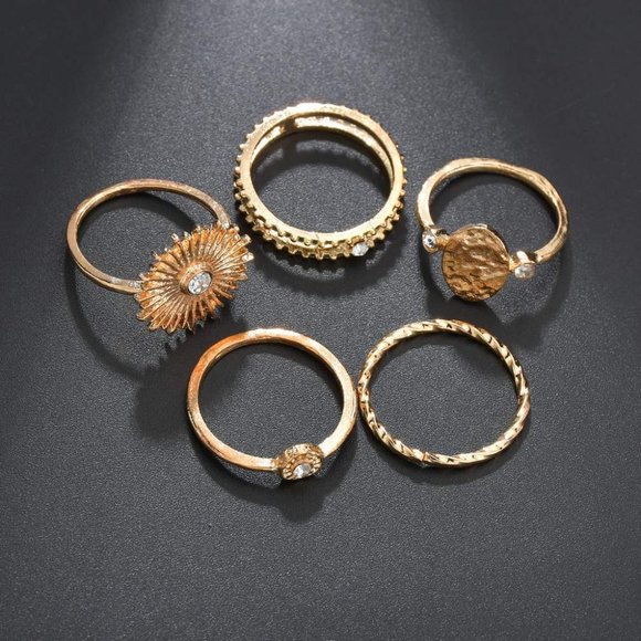 Boho Sun Signet 5 Rings Set - Picture 2 of 4